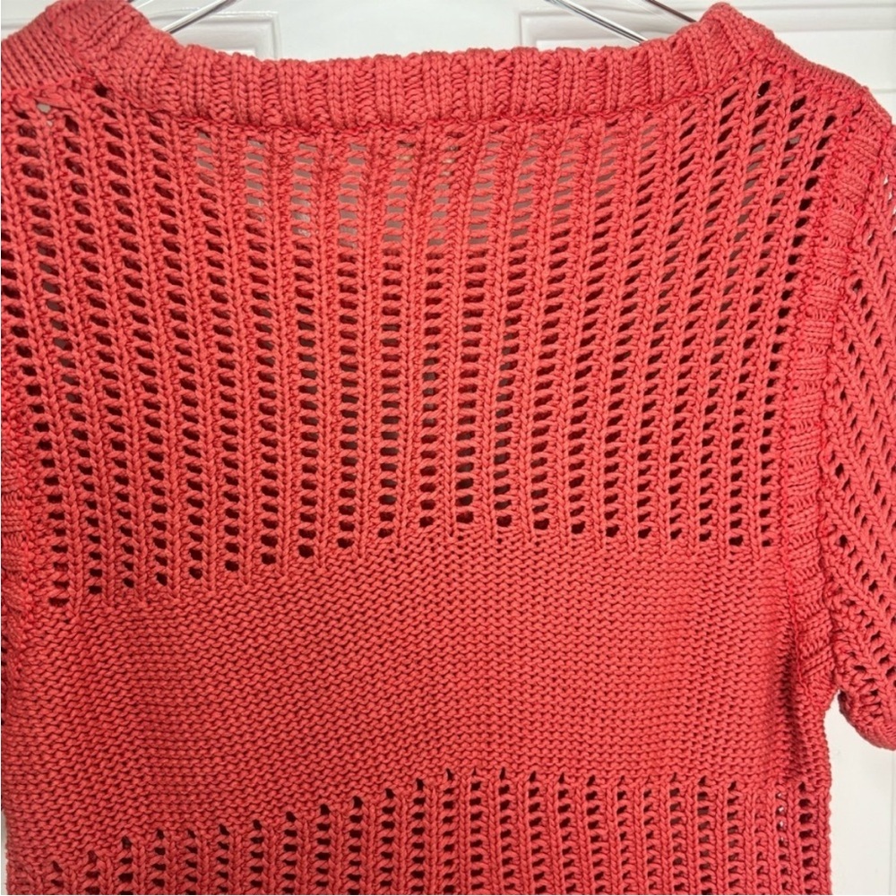 WHIT Red ❤️ Cotton Summer Short Sleeve Sweater with Open Knit Design. Cute! ❤️ - Picture 5 of 8